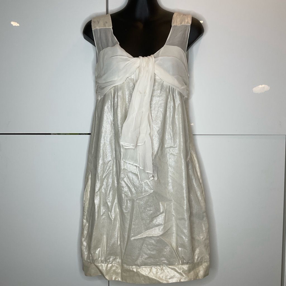Phillip Lim linen & silk cream silver metallic Dress sz 4 fairy core